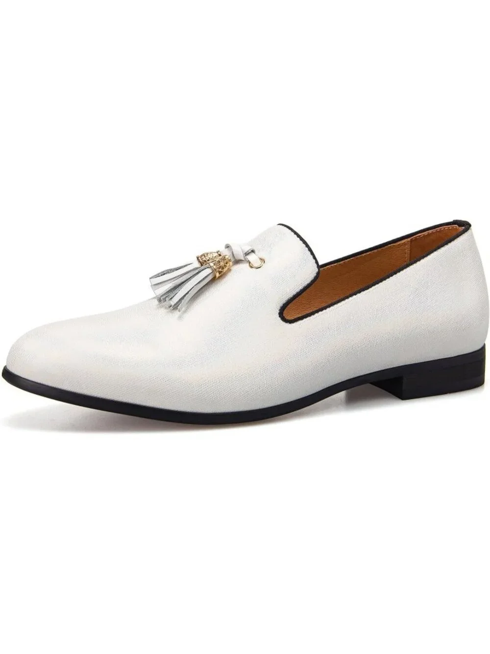 JITAI Men's White04 Rubber Loafers Tassels Spikes Comfortable Wedding Prom Shoes